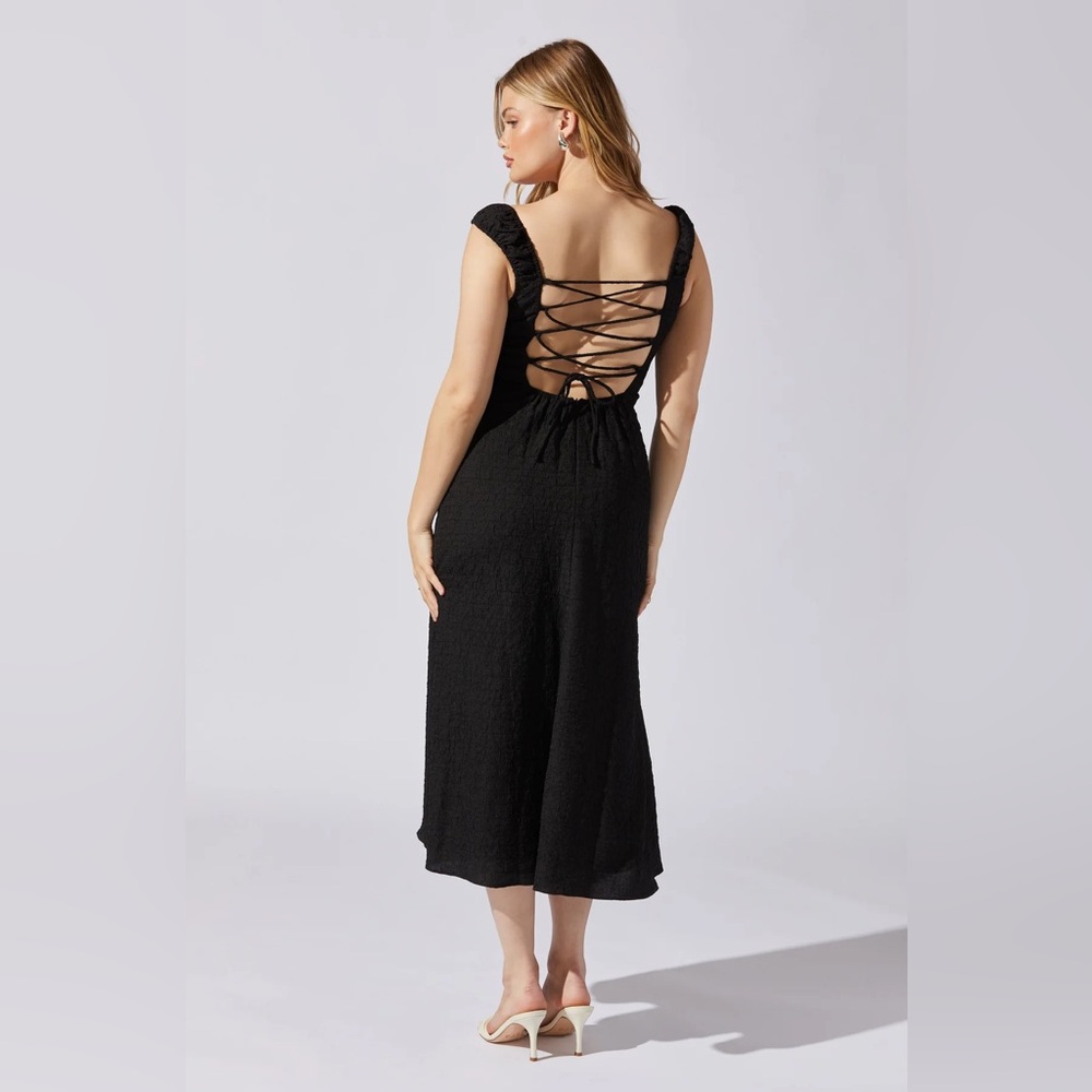 ASTR TIE BACK CRINKLE SHOULDER MIDI DRESS ❤️NWT IN STORES❤️ M=6/8